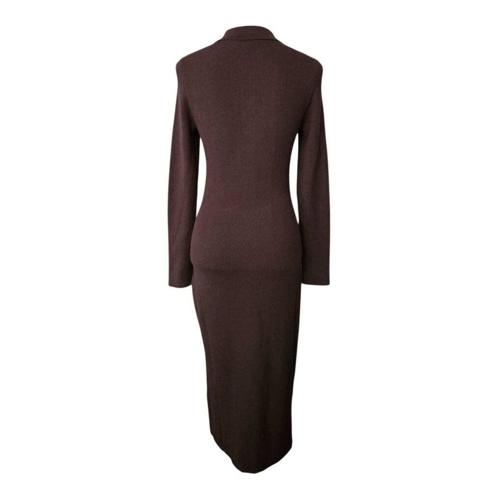Minimalist Babaton Ribbed Knit Long Sleeve Midi Sweater Dress M Brown Capsule - Picture 2 of 8